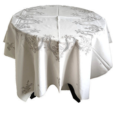 Vintage Bestickte Tischdecke Hohlsaum Baumwolle Ecru/ Beige L/B: 162 x 130 cm