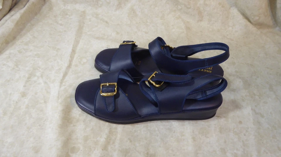 Zapatos NUEVO Sandalias Merry Mules By Beacon Para Mujer Cuero Azul Marino Talla 81/2 W DE COLECCIÓN Foto 3 de 4