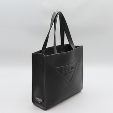 Prada 1BG382 Black Leather Triangular Logo Duffle Tote Bag