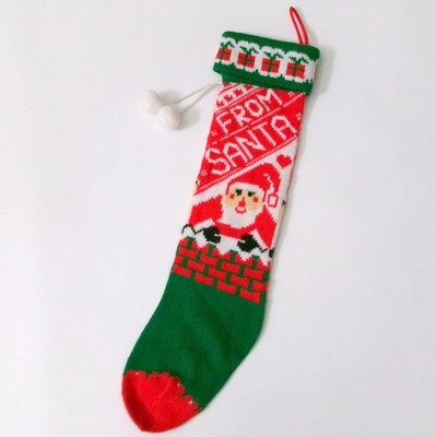 Vintage From Santa Knit Christmas Stocking Santa Claus In Chimney 22'' Long