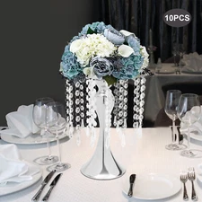 10PCS Silver Vases Wedding Centerpieces Flower Stand Table Decor w/Crystal Beads