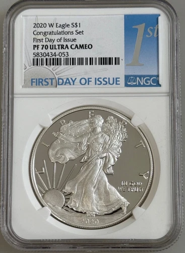 2020-W Silver Eagle $1.00 Congrats Set 1st Day of Issue PF70 Ultra Cameo NGC