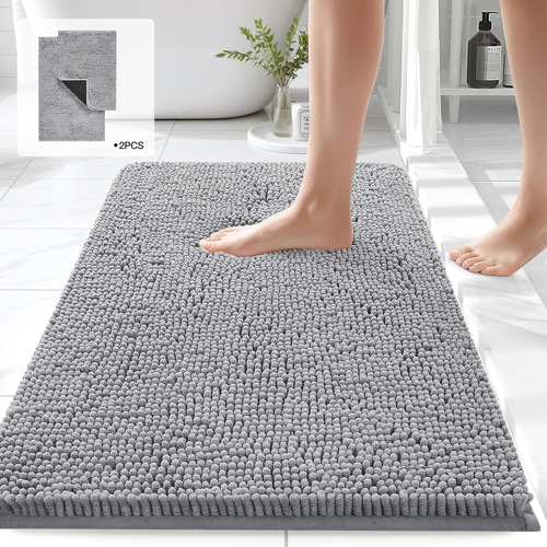 Chenille Bathroom Rugs Sets 2 Piece, Thick Plush Bath Rugs Non Slip Washable, Tu