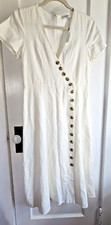 NWT Madewell Linen viscose blend button wrap midi dress lined off white Sz 0