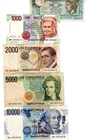 LOT SET SERIES 5 BANKNOTES Italy ITALY ITALIA 500 1000 2000 5000 10000 LIRE