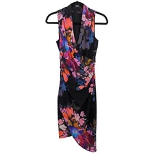 Nicole Miller Collection sleeveless floral wrap draped mdi colorful silk dress 0
