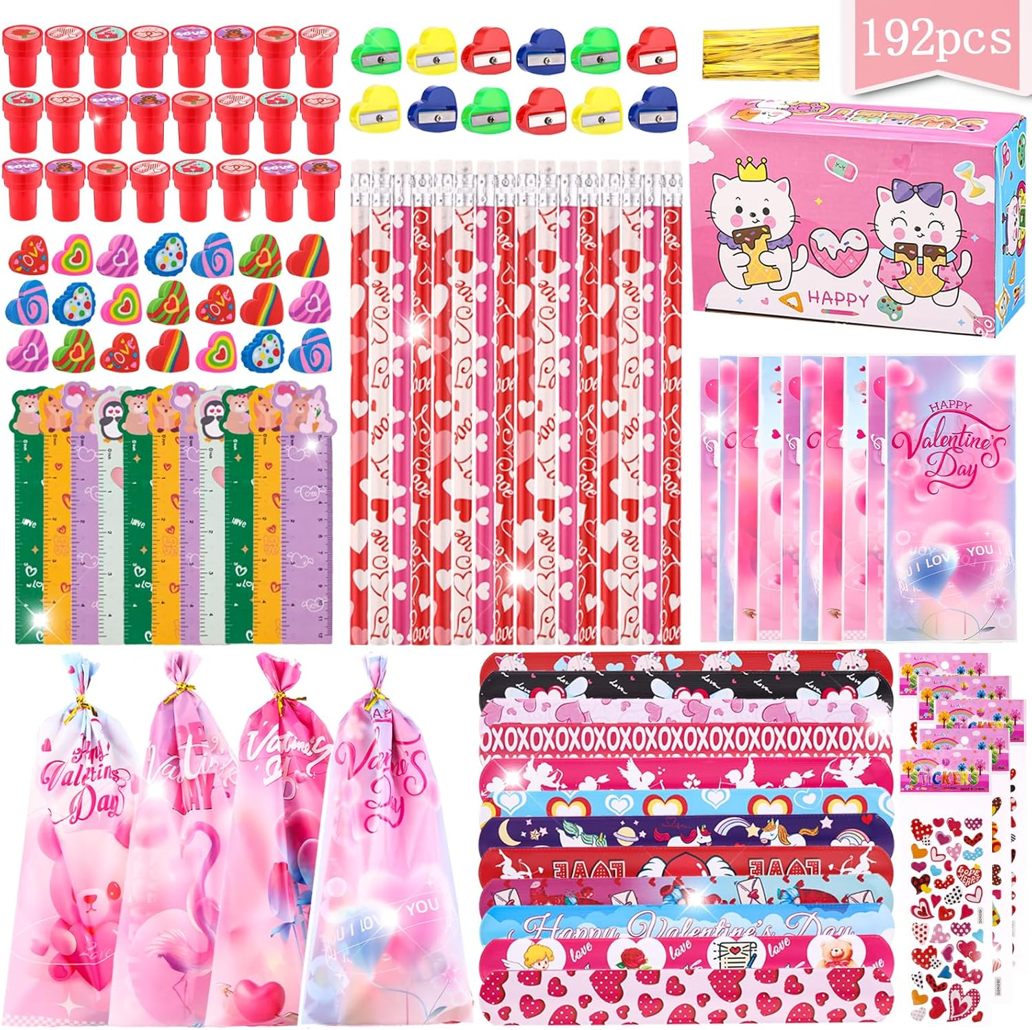 Valentines Day classroom stationery gift set for kids - 24 pack school exchange cards with erasers