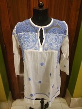 DELIGHTFUL S 39" HANDMADE 100 COTTON ETHNIC TOP KURTA KURTI CHIKAN EMBROIDERY