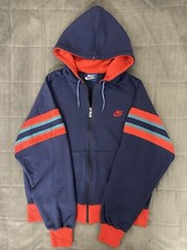 Vintage 80s Nike Blue Tag Color Block Full Zip Hoodie Size L 1980s Stripe Sleeve