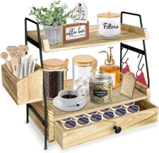 Coffee Bar Organizer - Countertop Shelf for Condiments, Cups, and Lids, Multi-Co
