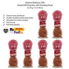 Kotanyi Birdseye Chili Mill, Hot Chili Flakes with Grinder, Spicy Chili 24g x 6