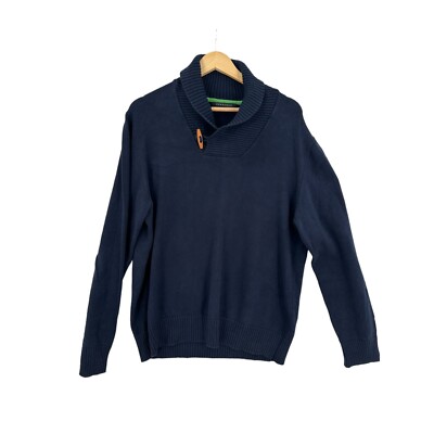 Sean John Men's Navy Shawl Collar Sweater XL Grandpacore Cotton Pullover