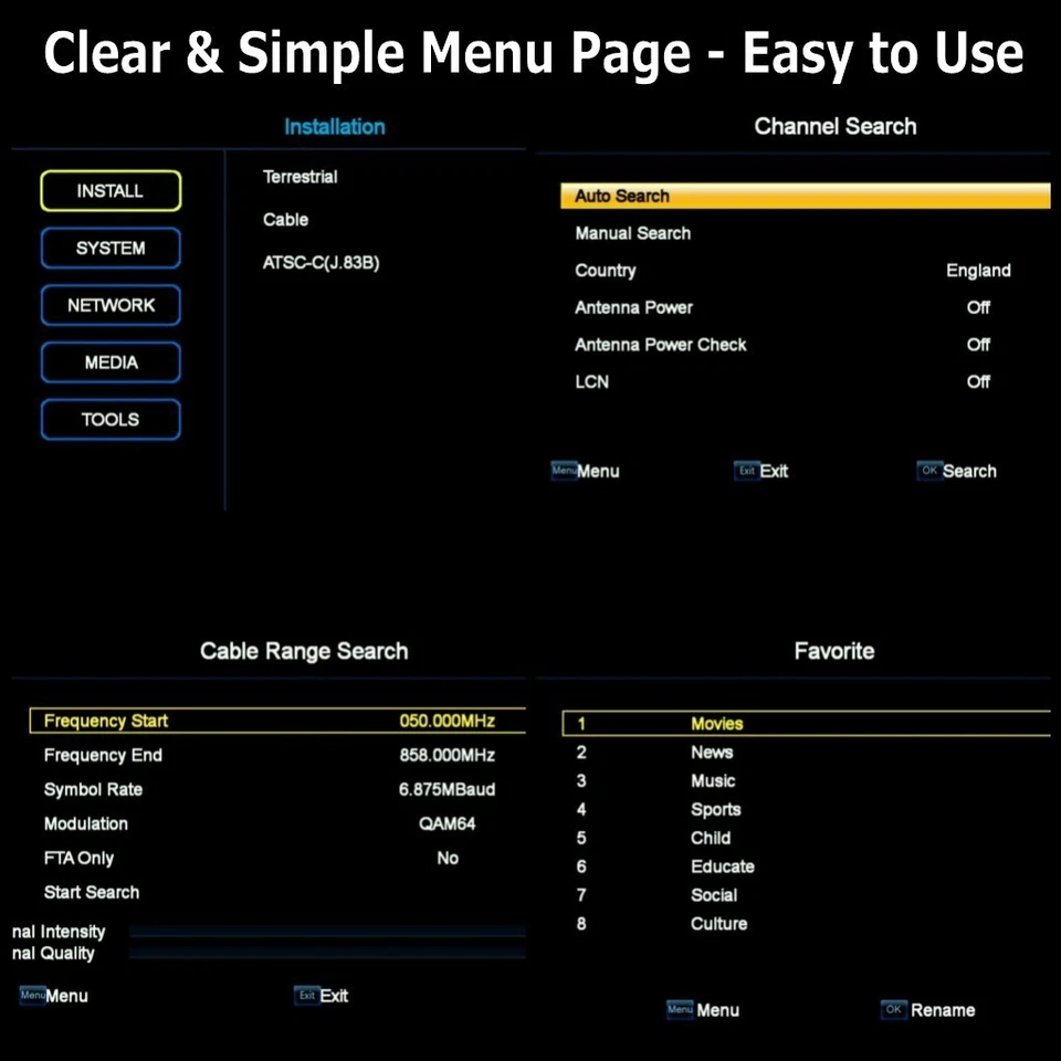 Digital Full HD DVB-T2/C Kabel Receiver PVR TwinTuner HDMI USB Wifi RJ45 S/PDIF - Bild 3 von 4