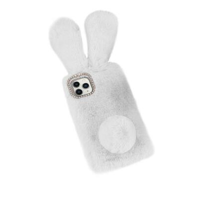FÜR APPLE IPHONE 13 PRO MAX - Handy Hülle Hase Plüsch Case Ohren Tasche GRAU