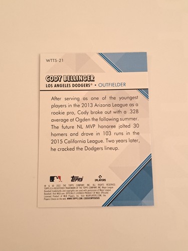 2022 Topps Series 1 Baseball Cody Bellinger Welcome to the Show #WTTS-21 Dodgers - Picture 4 of 4