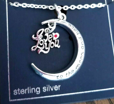 .925 Silber Mond Halskette I Love You to the Moon & Back Mama Geschenk Tochter Geschenk