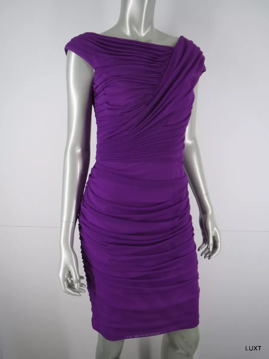 Tadashi Shoji Dress Bodycon Size S Purple Stretch Ruched Sheath
