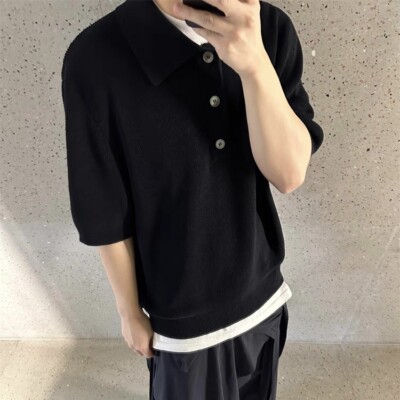 24SS Black Knitting Our Legacy Polo Shirt Loose Casual Mix T-shirt Men Unisex