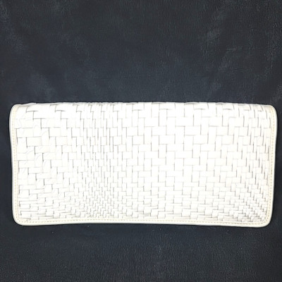 Cole Hann Genevieve Woven Clutch Bag White Patent Leather Herringbone Mirror