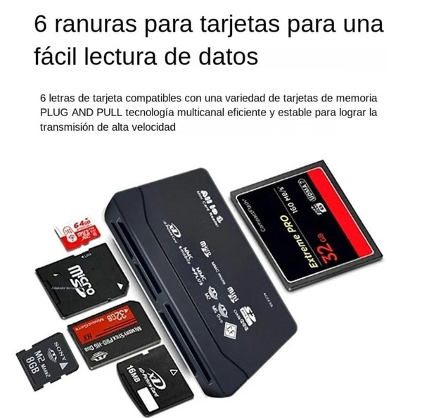 Lector de tarjetas 6 en 1 USB  para  SD SDXC SDHC CF XD TF SDXC Micro SDHC MS