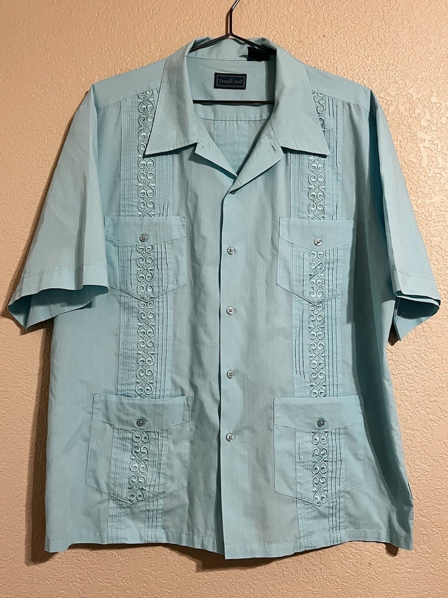 TropiCool Embroidered Guayabera Cuban Cigar Button Up Shirt