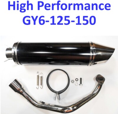 Fits Jonway Gator YY150T-10,  Scooter High Performance Exhaust - Black