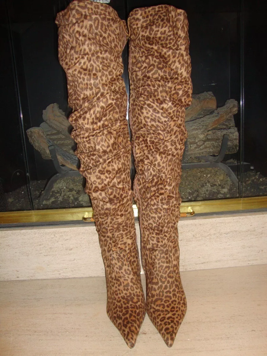 SEXY NEW THIGH HIGH FAUX SUEDE OTK SLOUCH BOOTS BY MISS ME IN LEOPARD PRINT