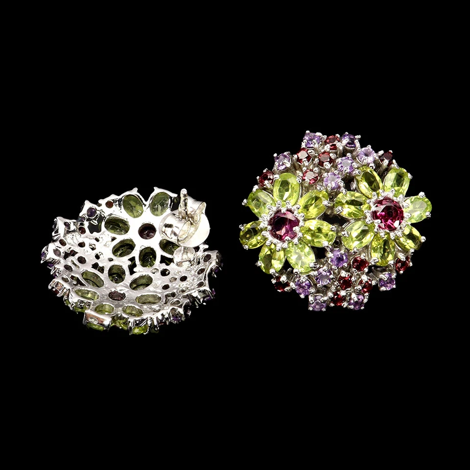 Pendientes de plata de ley 925 peridoto ovalado amatista granate piedras preciosas joyería Foto 3 de 4