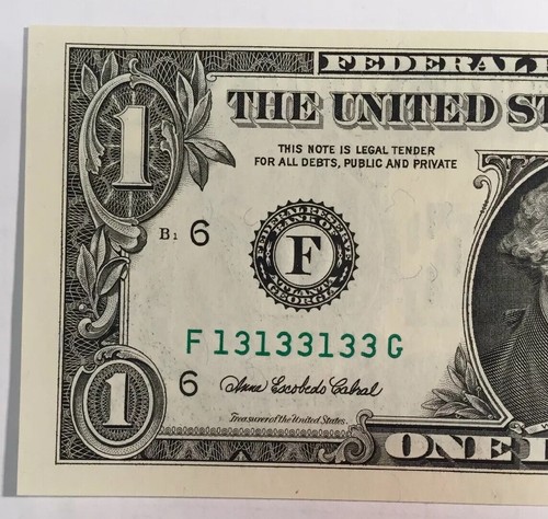Uncirculated 2003A $1.00 FRN FANCY BINARY SERIAL NUMBER F13133133G - Foto 3 di 7