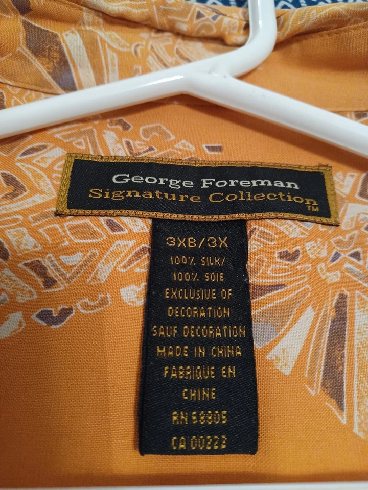 Camisa George Foreman 100% Seda Para Hombres 3XB Grande Informal Floral Retro Foto 3 de 3