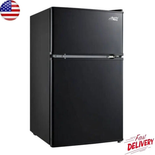 Black 3.2 Cu ft Two Door Compact Mini Fridge with Freezer