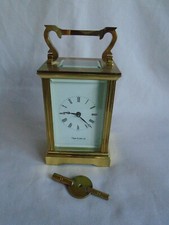 VINTAGE HEAVY ENGLISH CARRIAGE CLOCK RETAILED BY MAPPIN & WEBB IN GWO + KEY