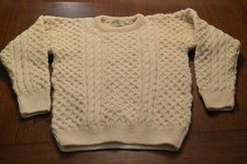 VTG Glensaul Cream Hand Knit 100 Wool Irish Fisherman Sweater Youth LG 83cm/33"