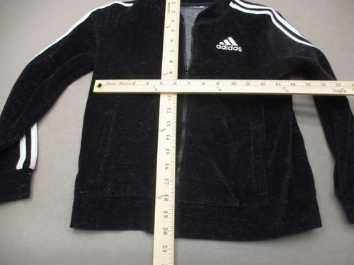 ADIDAS Size M Girls BLK Full Zip Pocket Baseball Neck Velvet Athletic Jacket 301 - Picture 6 of 10