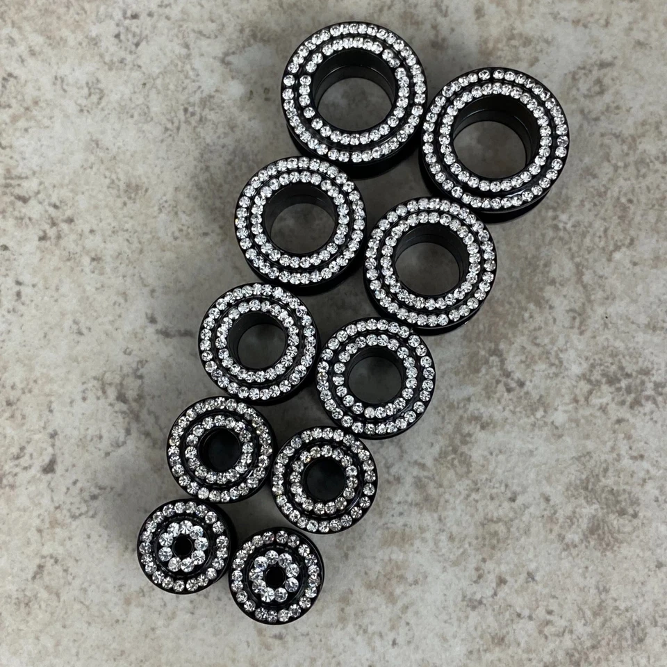 Par de Túneles Negro ESTILO CIRCONITA 3 Tornillos Juego Medidores Enchufes ELIGE EL TAMAÑO Foto 4 de 4