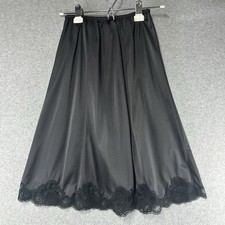 Vintage Style Black Lace Trim Half Slip Skirt Elastic Waist 11  16  24  Long