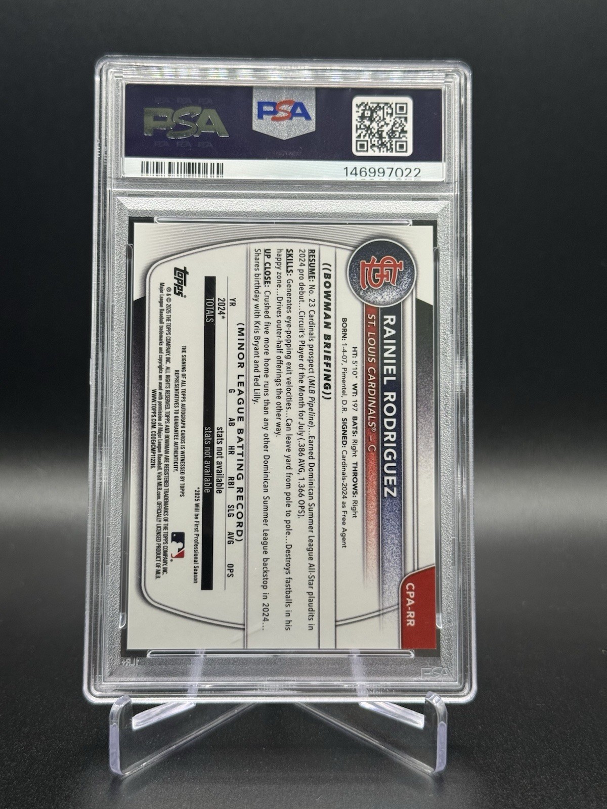 Rainiel Rodriguez 2025 Bowman Chrome 1st Auto Speckle Refractor #143/299 PSA 9 view 2