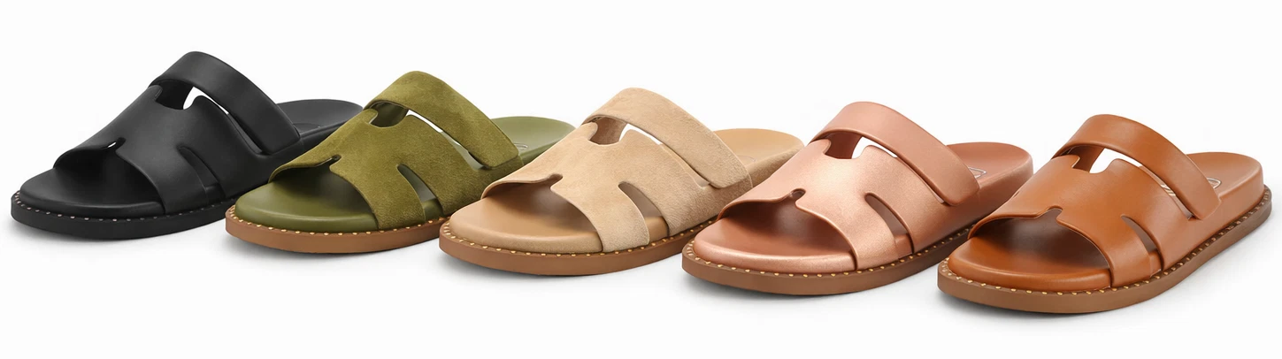 Ladies Comfort Slide Sandals Adjustable Strap Cut-Out Design In 3 Colours
Opens in a new window or t