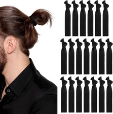 20 PCS Knotted Hair Ties for Men - No Damage Hair Bands, Black Elastic Hairties