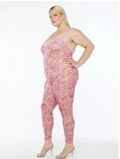 Savage X Fenty X-Ray Vision Pink Halter Crotchless Catsuit Bodysuit Plus 3X NWT