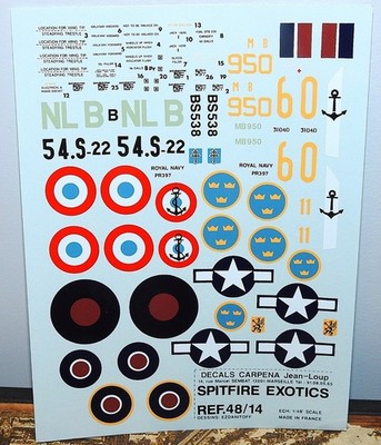 1/48 Carpena Decals #48.14 Spitfire Exotics