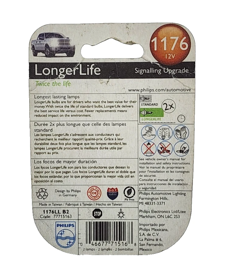 Philips 1176LLB2 Lámpara Trasera Larga Duración Bombilla 1176 - PACK DE 2 Foto 2 de 3