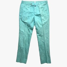 Incotex Chino Lino Pants Mens 34-35 Waist Green Slowear Cotton Summer