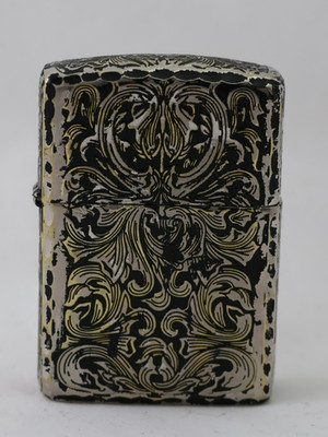 Zippo Oil Lighter Armor Case Arabesque 5 Sided  Silver King II MADE IN USA