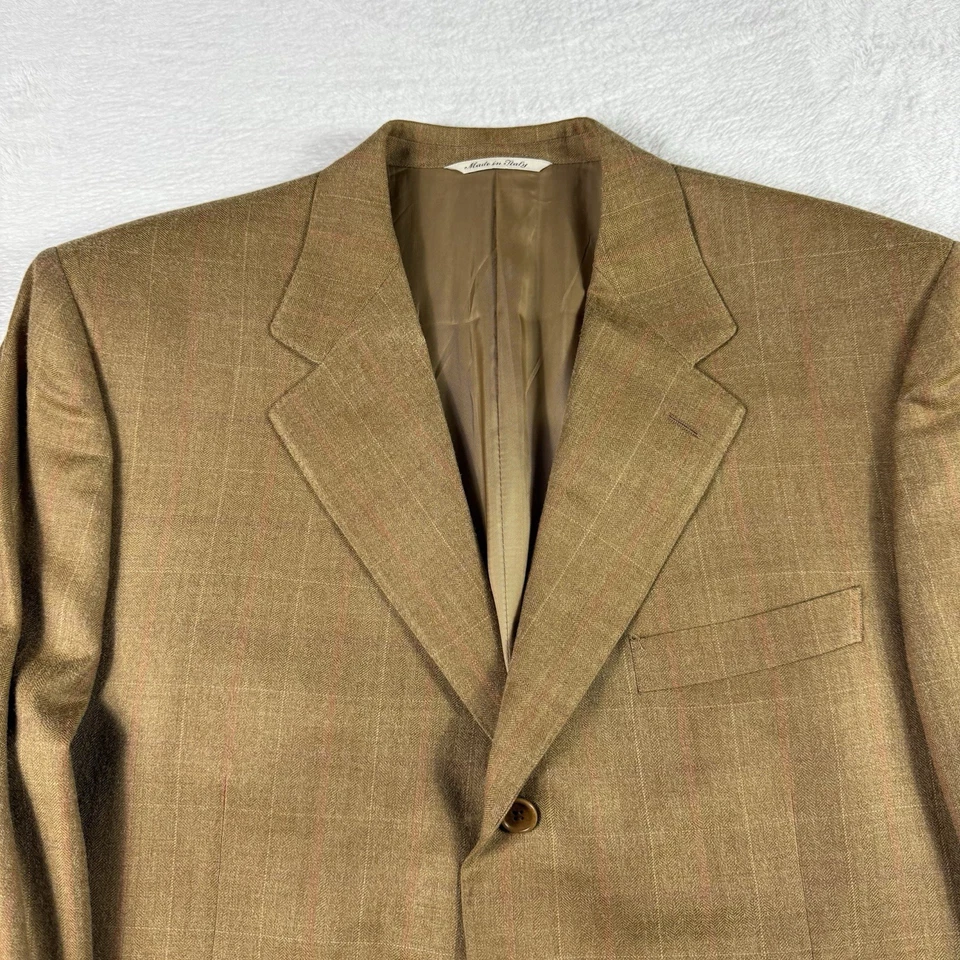 Blazer de lana de seda Canali para hombre EU 54 US 44 marrón a cuadros 3 botones abrigo deportivo chaqueta Foto 2 de 4