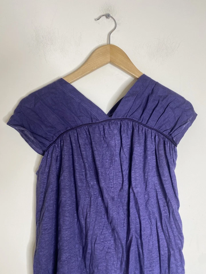 Alpha Studio Blouse Size Small 8 10 Purple Pure Linen Cap Sleeve Tunic Top Vneck - Image 2 of 4