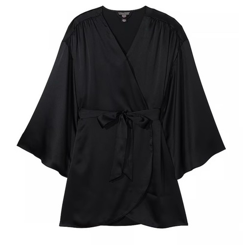 Victoria's Secret KIMONO SCHWARZ SATIN SCHLUPF MORGENMANTEL DESSOUS WICKELN nicht zum Binden