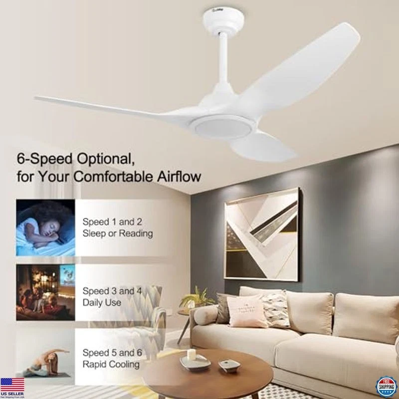 52" Quiet DC Motor Ceiling Fan with Light & Remote Control, 3 Blades, Indoor - Image 3 of 4
