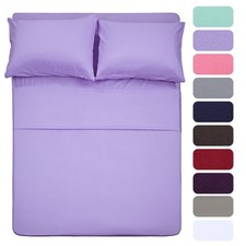 4 Piece Bed Sheet Set Full,Lavender 1 Flat Sheet,1 Fitted Sheet and 2 Pillo...
