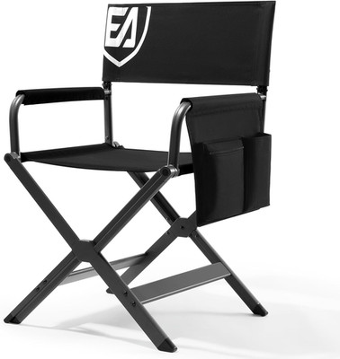 Lightweight Foldable Directors Chair, 350lb Capacity, Black Fabric/Grey Frame